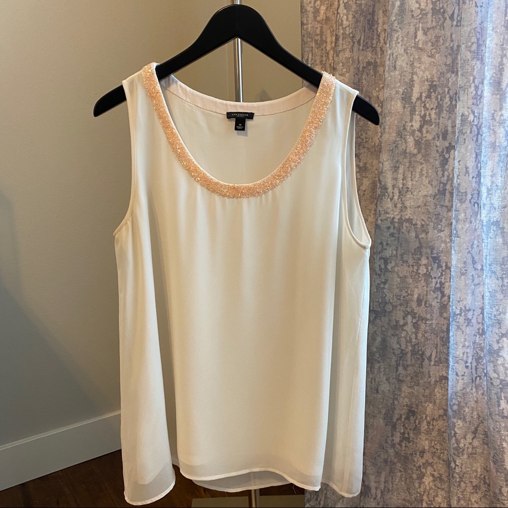 Ann Taylor Embellished Neckline Sleeveless Blouse